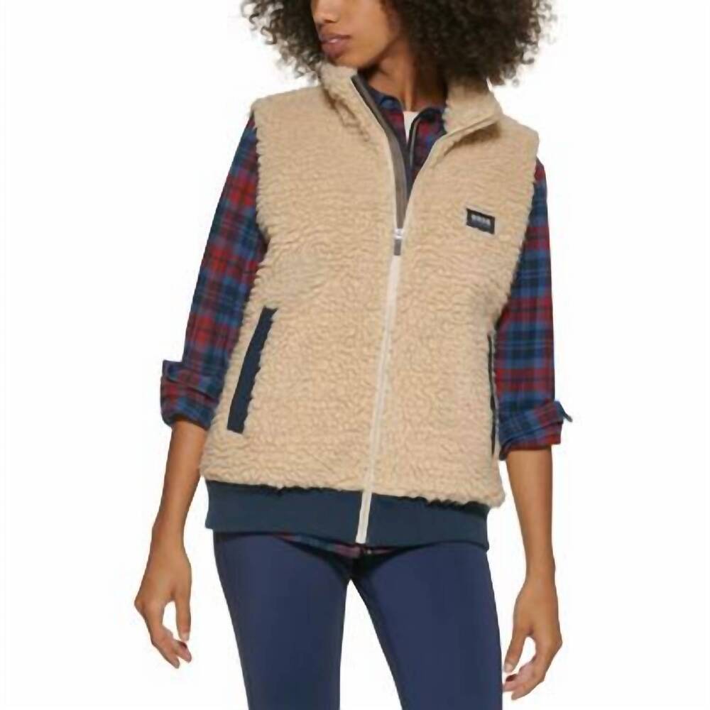 NEW BASS OUTDOOR route hiking faux sherpa vest in oatmeal